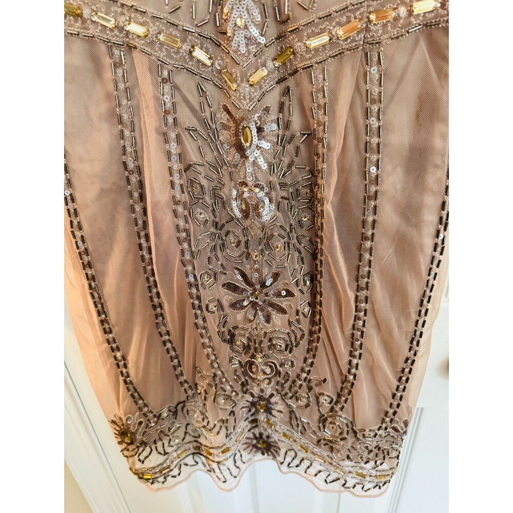 NWT Antonio Melani Nude Beige Beaded Cocktail Dress Sz 12 Embellished Sequin - Picture 9 of 12